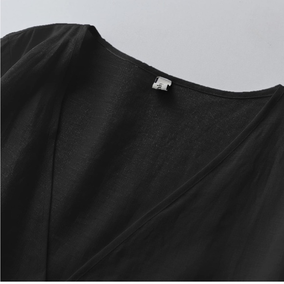 Amazhiyu Womens Pure Linen Summer Short Sleeve Wrap Midi Dresses with Pockets - Picture 4 of 5